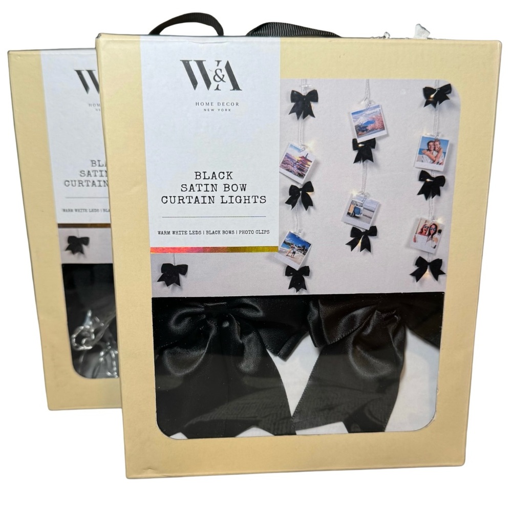 Black Satin Bow Curtain Photo Clip Lights